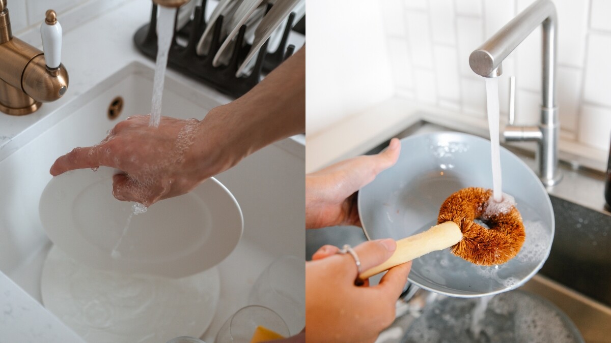 碗盤要從較不油膩的開始清洗，洗到油膩餐盤時先刷掉油污、沖熱水再清潔會更有效率。