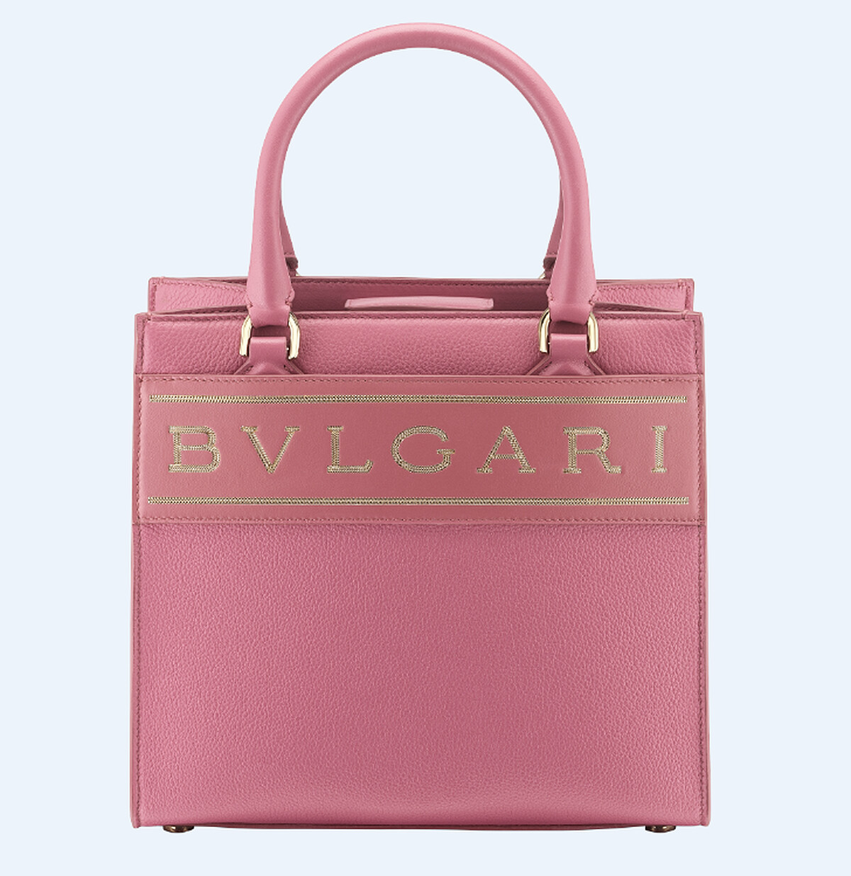 BVLGARI LOGO薔薇石英粉色小牛皮托特包，NT69,900。