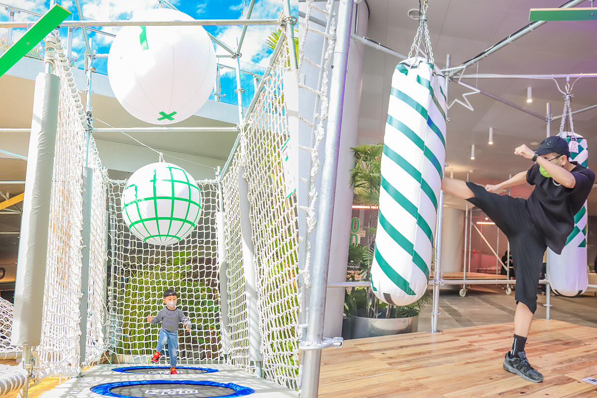 小朋友最愛的跳床區，以及拳擊沙包最能釋放身體的壓力！