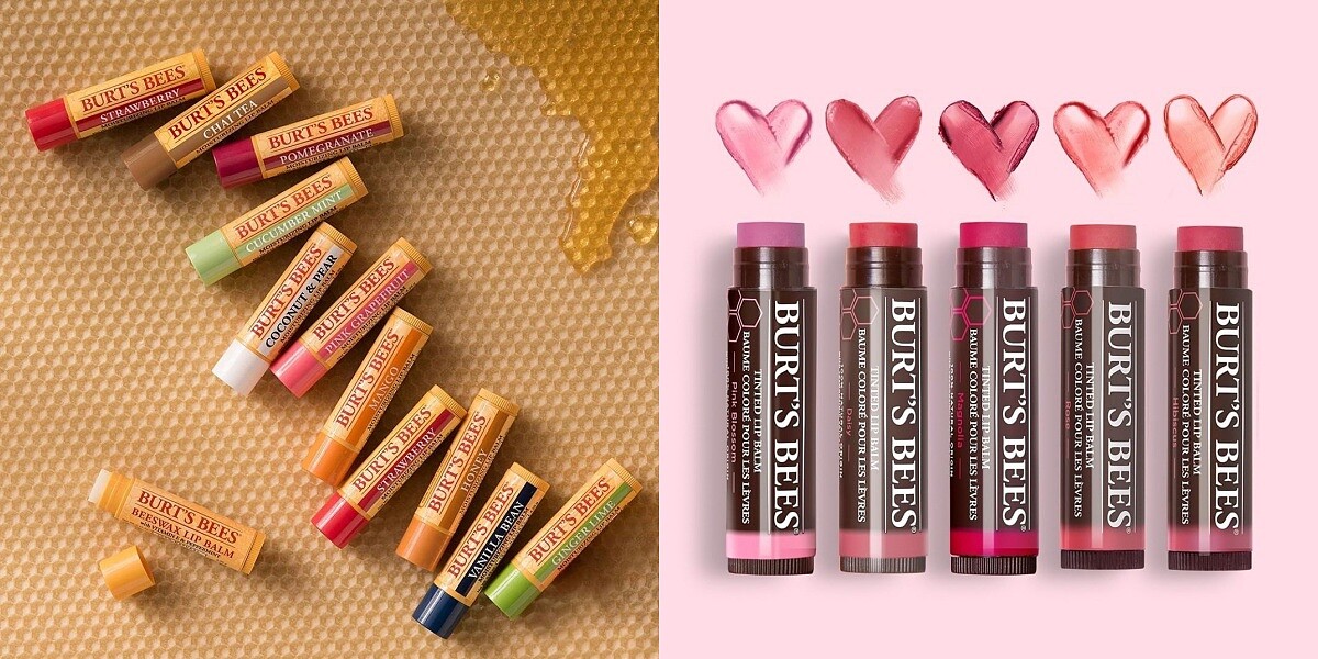 Burt’s Bees(左)蜂蜜護唇膏創造全球平均每秒銷出一支的佳績、春夏季節限定「葡萄柚護唇膏」酸甜滋味彷彿置身海島。(右)塗鴉彩色唇膏主打浪漫玫瑰紅,水潤質地彷彿在唇邊綻放出一朵鮮嫩玫瑰。