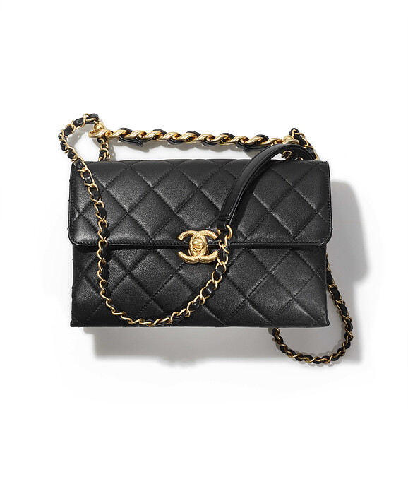 黑色皮革菱格紋皮穿鍊方形肩背包，NT158,600