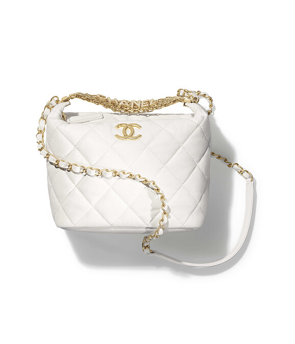 白色皮革菱格紋金屬水晶鑲飾CHANEL字樣肩背包，NT168,900