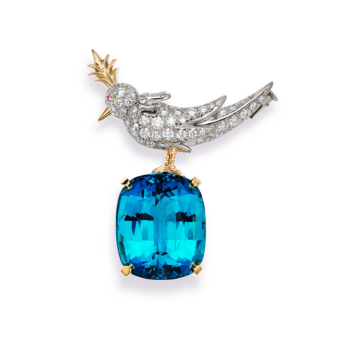 Tiffany & Co. Schlumberger石上鳥設計鉑金與18K金鑲嵌主石逾32.85克拉藍碧璽與鑽石胸針