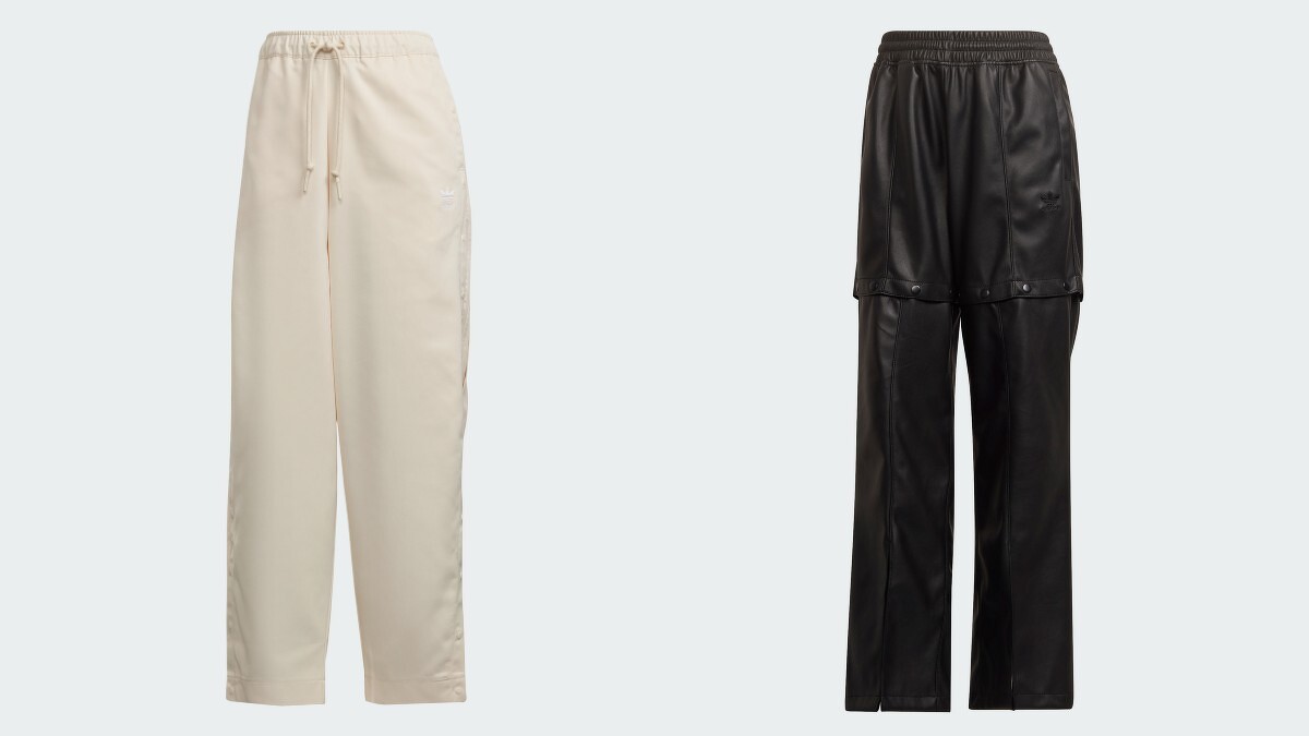 排扣長褲 NTD3,090、排釦設計皮褲 NTD3,290