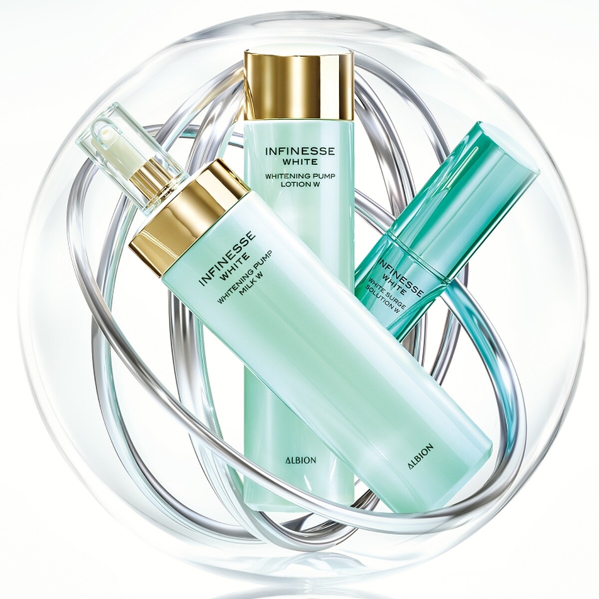 ALBION賦白彈力系列全能掃黑三步驟形象圖。