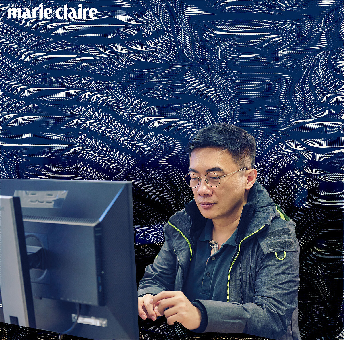 ▲林經堯勇於嘗試各種風格，NFT藝術作品相當受到喜愛。（攝影／蔡孝如 ；背景圖片提供／林經堯）