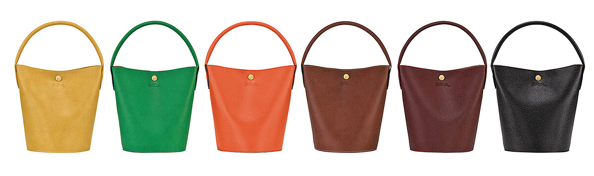 Épure系列水桶包NT$11,400 (共有玉米黃、綠、黑、酒紅、橘、咖啡六種色選。)