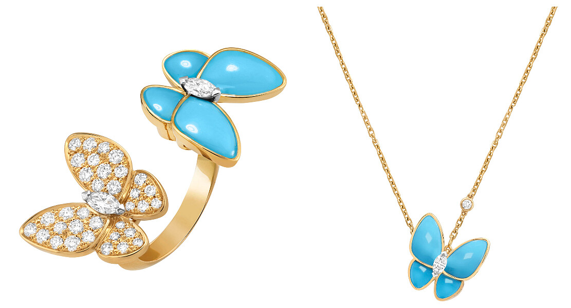 Two Butterfly Between the Finger指間戒（黃K金、綠松石、鑽石）、Two Butterfly吊墜(（黃K金、綠松石、鑽石）