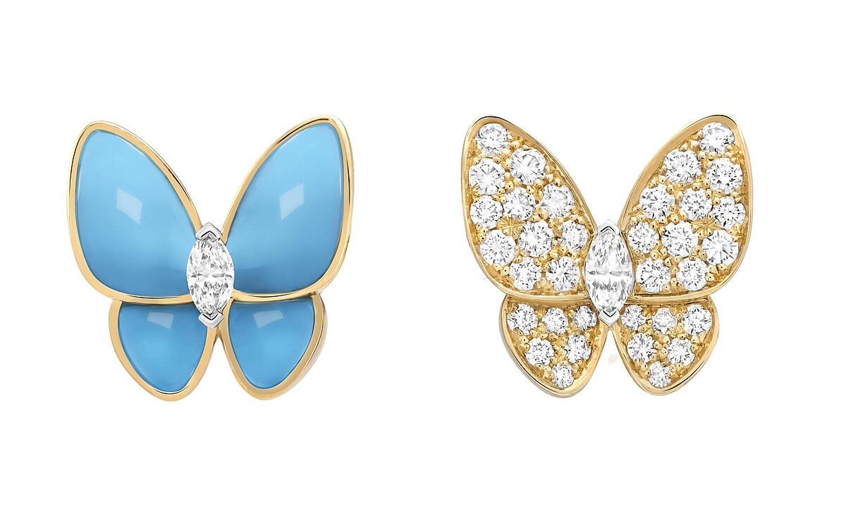 Two Butterfly耳環、（黃K金、綠松石、鑽石）