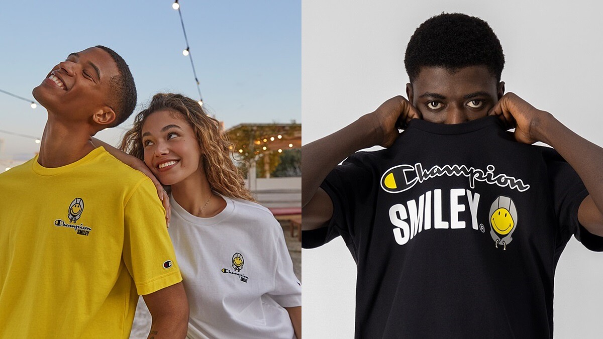 潮牌Champion找上微笑標誌Smiley，為經典T-Shirt、運動短褲加上笑臉圖案
