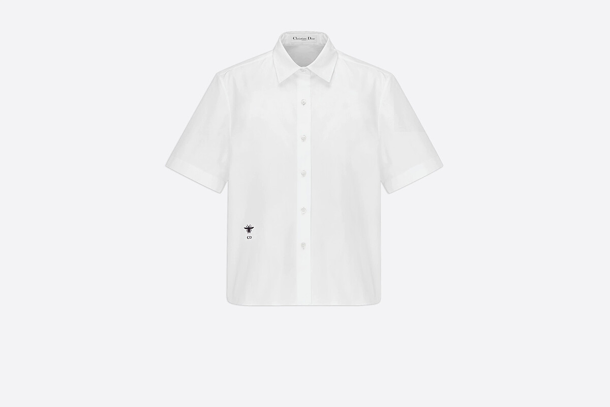 DIOR 蜜蜂刺繡短袖短版白襯衫，價格店洽。