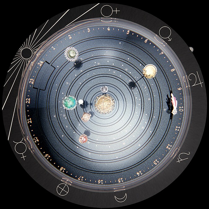 VCA梵克雅寶2022年度新錶：「Poetic Astronomy 詩意星象系列 Plan&eacute;tarium Automaton 自動機械裝置」細節圖