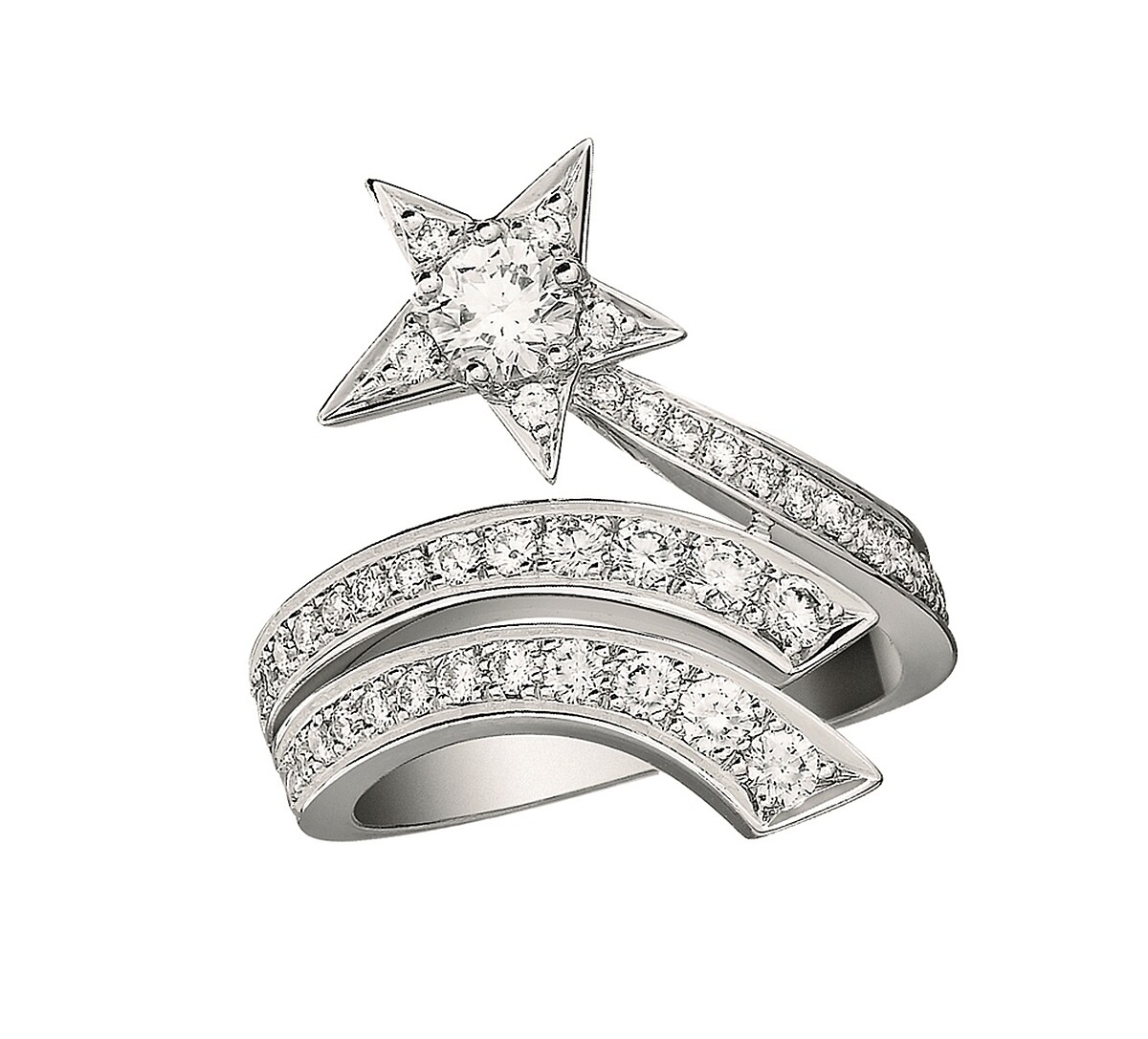 &ndash; &Eacute;toile Filante高級珠寶戒指：18K白金，鑲嵌鑽石。