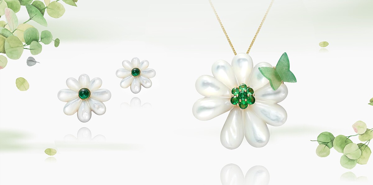 Lucky Daisy-小雛菊耳環(單只) 售價台幣16,500元起、 Lucky Daisy-小雛菊胸墜 售價台幣56,600元起