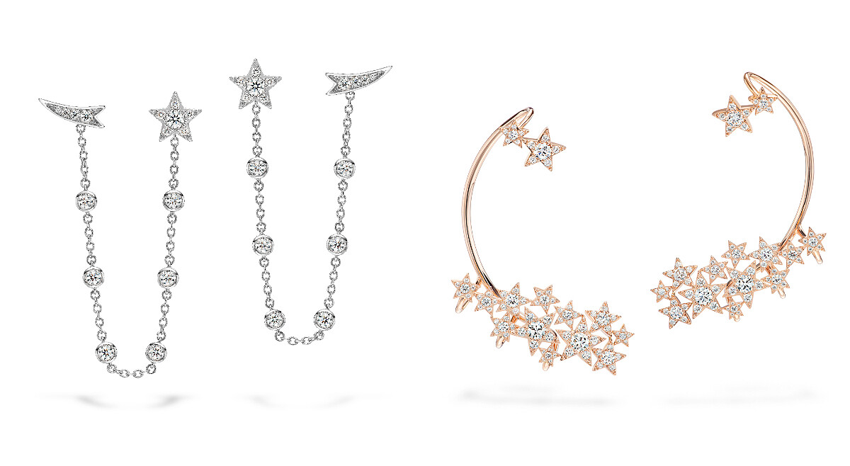 Illa Comet白K金鑽石雙耳環、Illa Constellation玫瑰金鑽石耳掛式耳環。