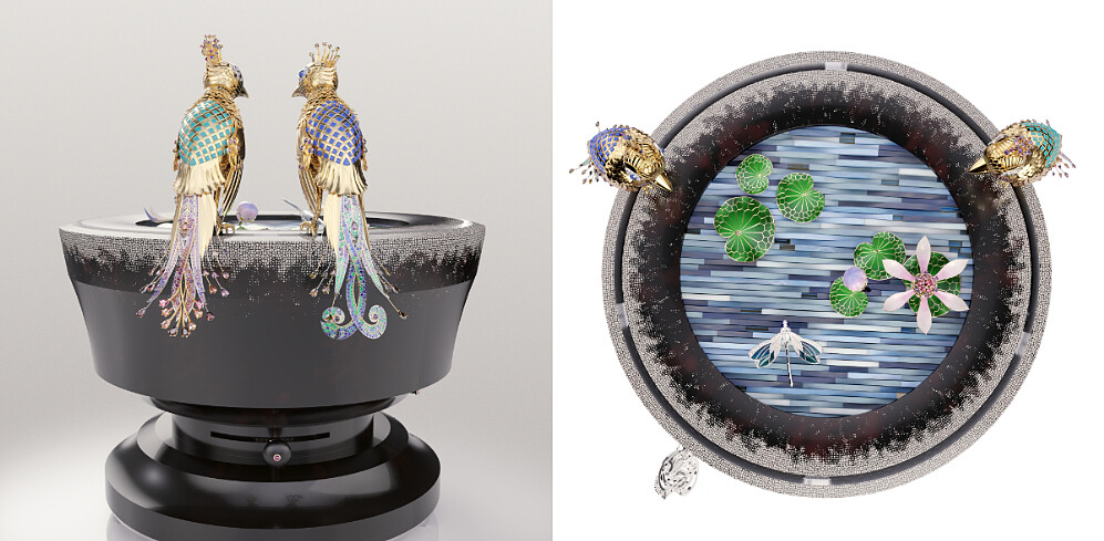 Fontaine aux Oiseaux自動機械裝置(3D示意圖)&copy; Van Cleef & Arpels
