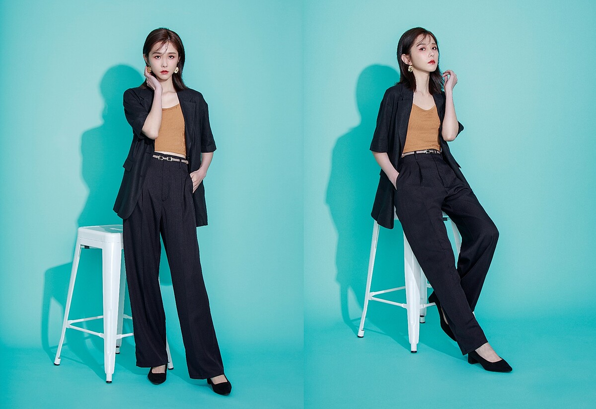 亞麻混紡寬版短袖外套NT990、好感多色直筒褲(知性黑)NT590，ALL BY GU。