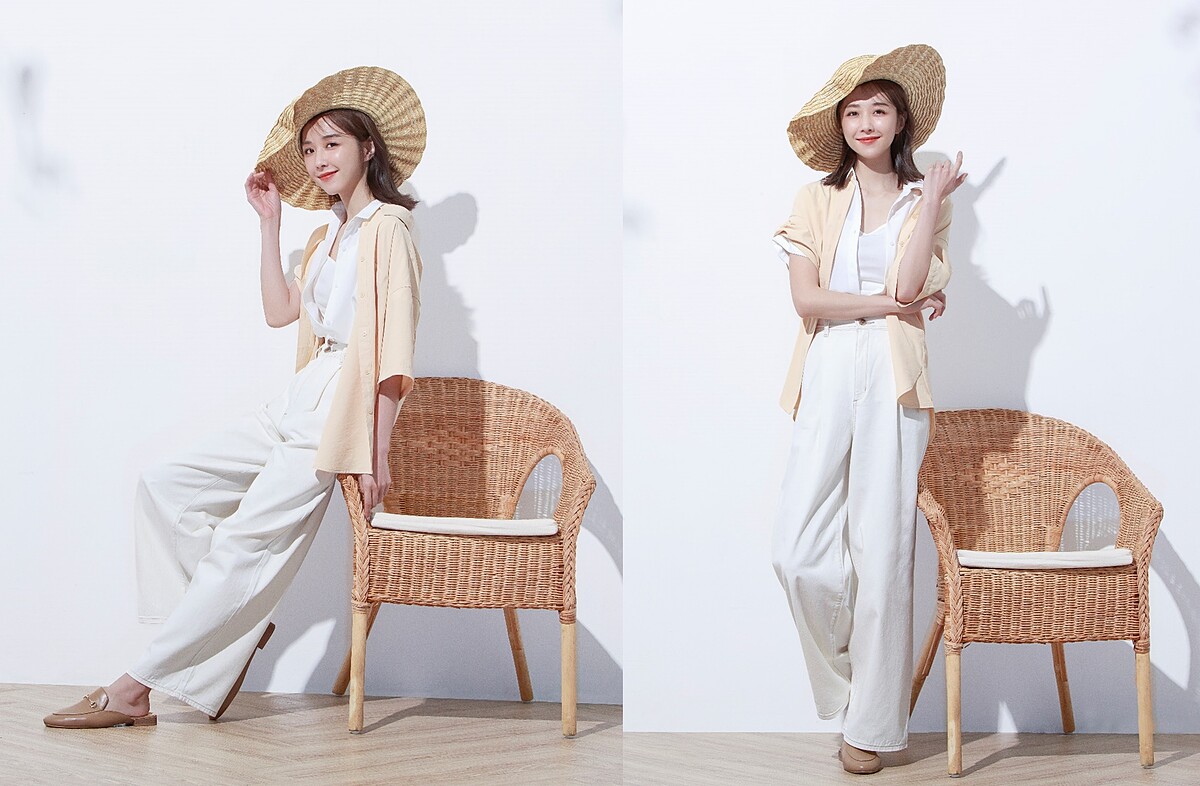 寬版襯衫NT590、輕柔飄逸襯衫NT$390、好感牛仔寬褲(白色)NT790ALL BY GU。*帽子非GU販售之商品