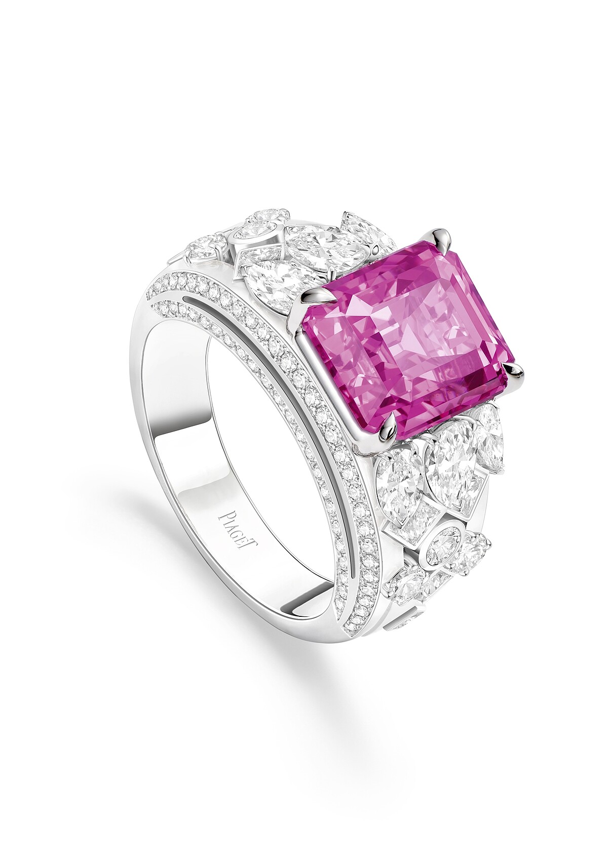 Piaget伯爵「Magical Lights奇幻光影」粉紅藍寶石頂級珠寶戒指