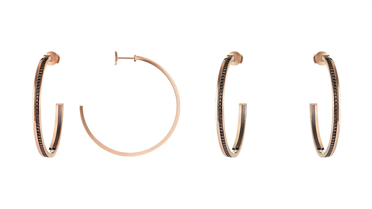 Quatre Classique系列耳環:黃金、玫瑰金750材質、棕色PVD,台幣參考售價NT286,000。