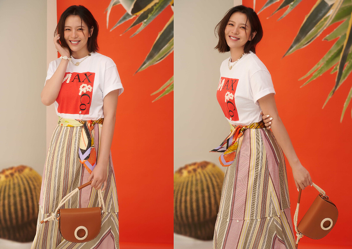 雛菊貼花方型LOGO TEE NT7,900、彩條三截式長版洋裝NT18,600、手繪小方巾NT4,900、麻花繩結半月提包NT10,300。