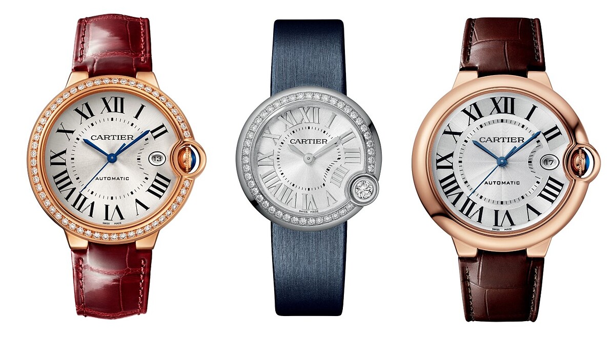Ballon Bleu de Cartier 玫瑰金鑽石腕錶(40mm)、Ballon Blanc de Cartier腕錶(30mm)、Ballon Blanc de Cartier玫瑰金腕錶(40mm)。