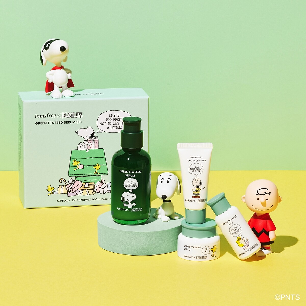 2022 innisfree x Peanuts史努比限定版綠茶保濕護膚組,NT940。