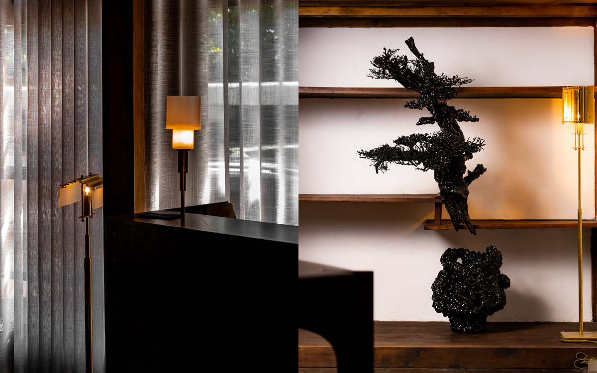 （左）燈具則邀請台南設計工作室伏流物件設計操刀；（右）藝術家廖浩哲與 LANDHILLS 創意團隊則為日式空間設計了兩件作品〈Lava〉系列。