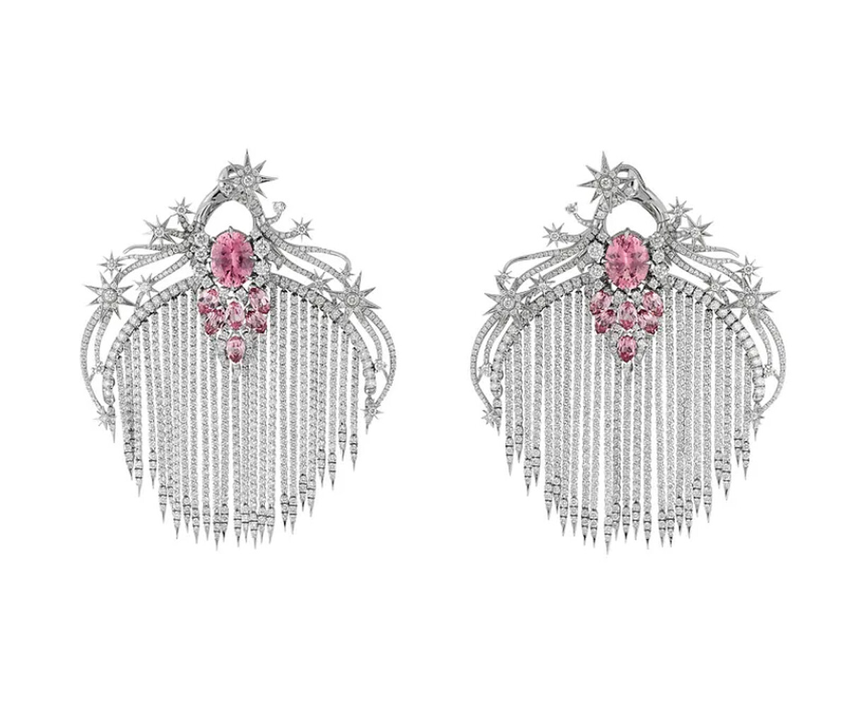 Gucci鑲嵌粉紅色尖晶石及鑽石的高級珠寶耳環