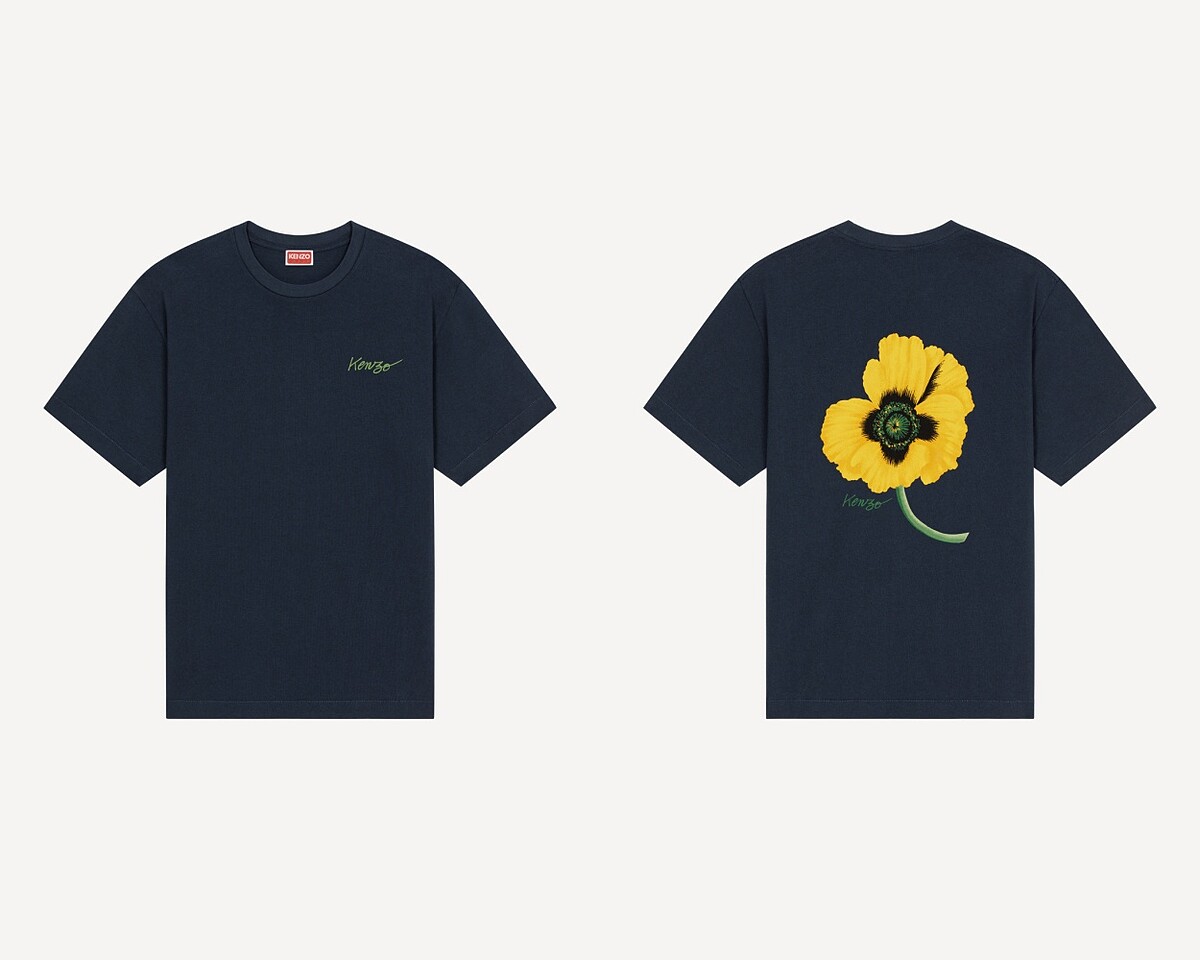 罌粟花午夜藍色短袖上衣（正反面細節），NT$9,800