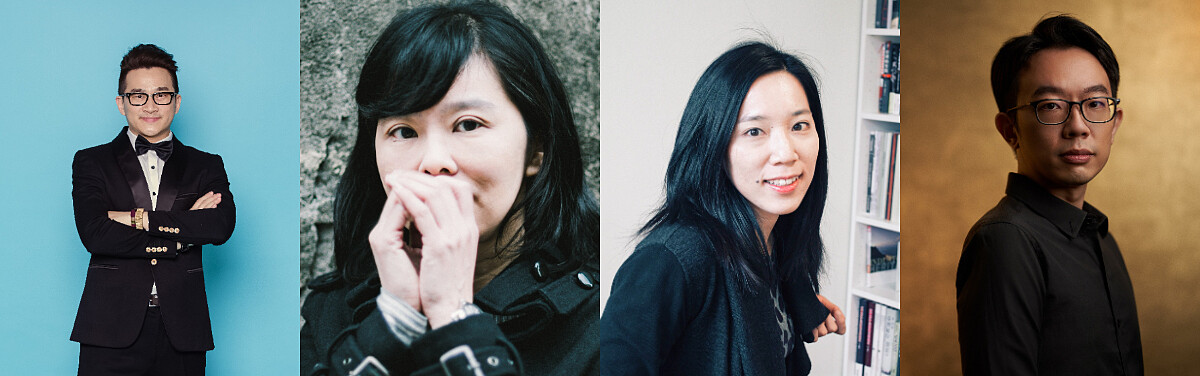 影評人膝關節（圖左起）、馬欣、張硯拓及作家一頁華爾滋Kristin晚間8點與讀者一起夜讀暢銷小說。