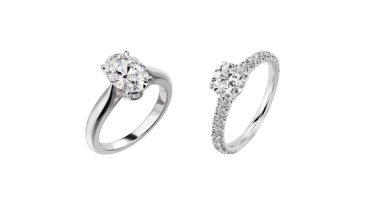 SOLITAIRE 1895系列鑽石戒指(橢圓形切割)、SOLITAIRE 1895系列鑽石戒指(明亮形切割+戒環鋪鑲鑽石)。