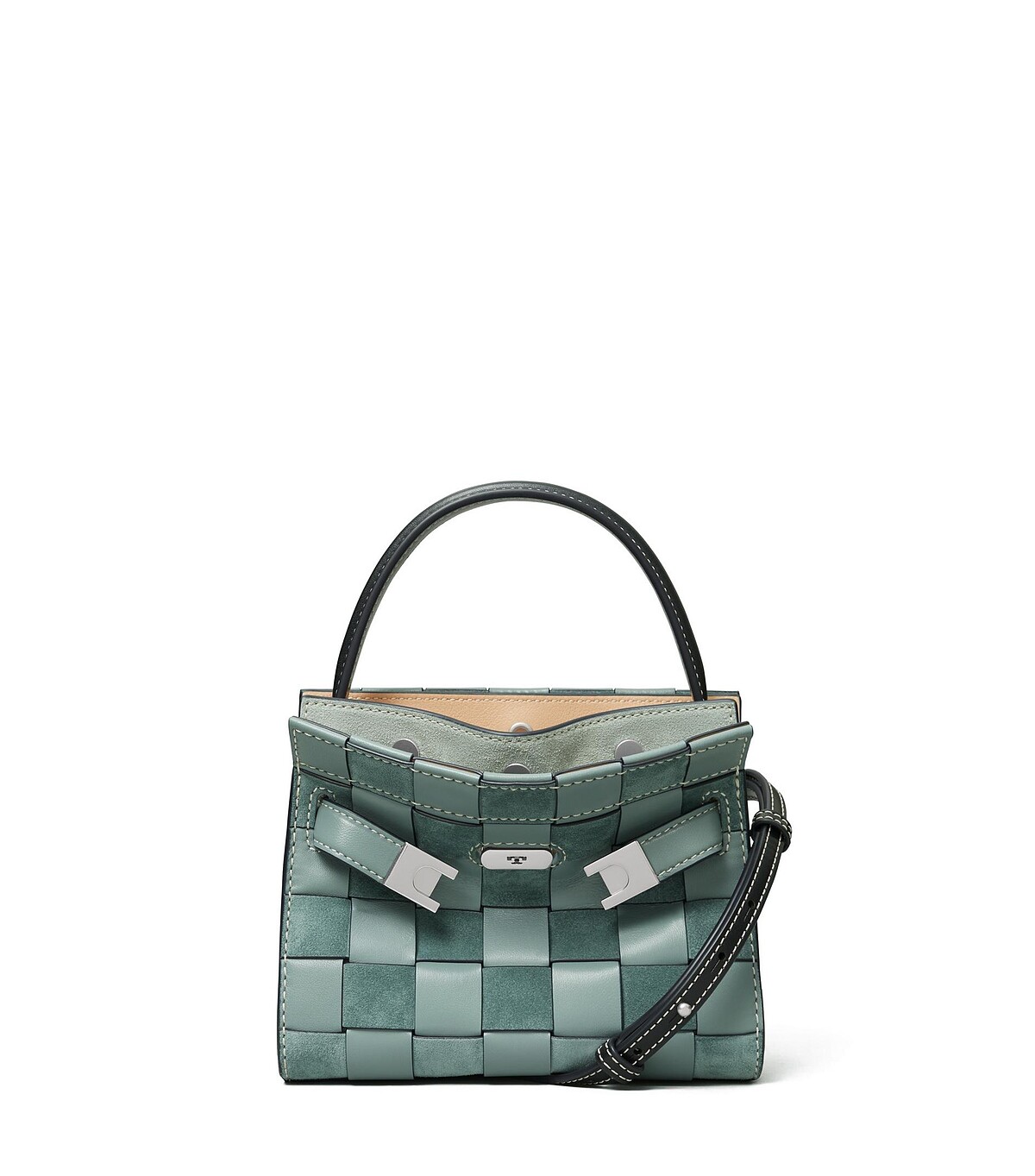 Tory Burch 灰冰綠異材質皮革編織Lee Radziwill 雙層包(迷你) ，NT$38,900