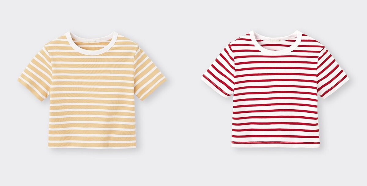 棉質條紋迷你T恤(黃)NT390、棉質條紋迷你T恤(紅)NT390，ALL BY GU。