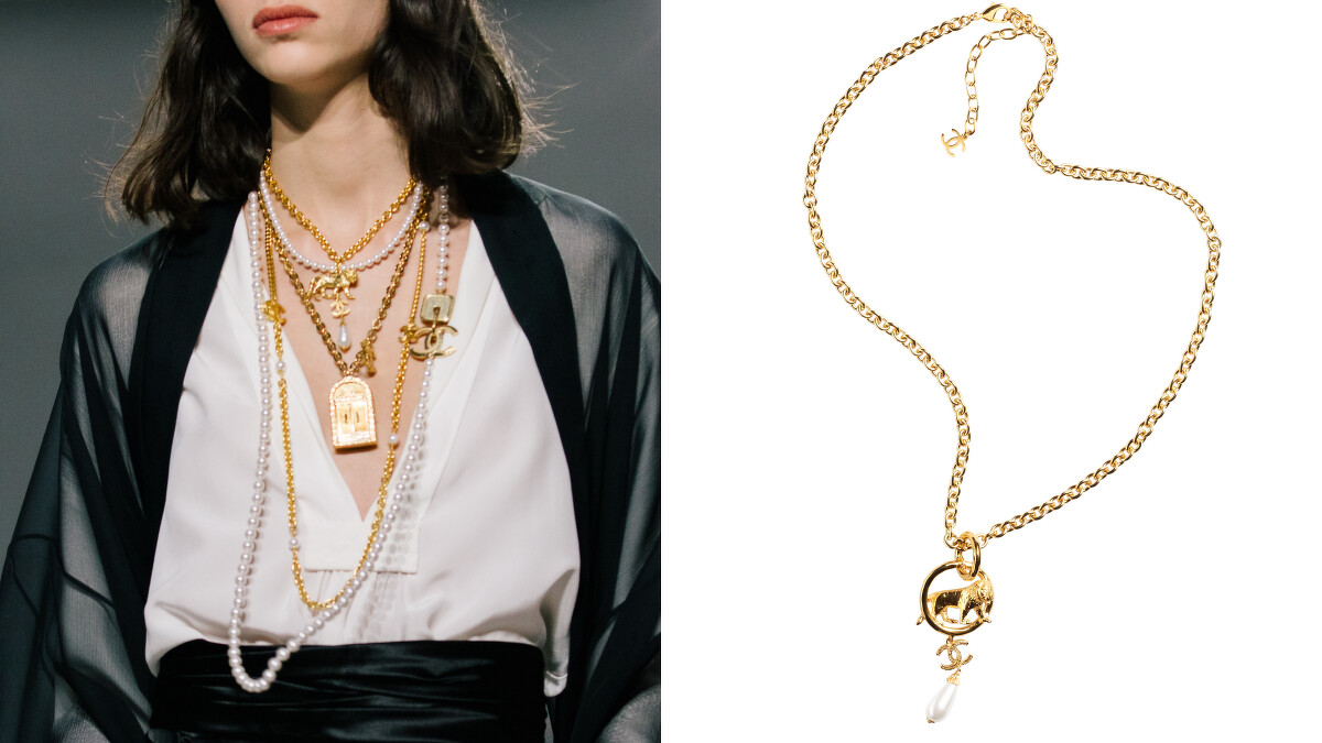 金屬獅子造型幻象珍珠長項鍊，NT$32,700