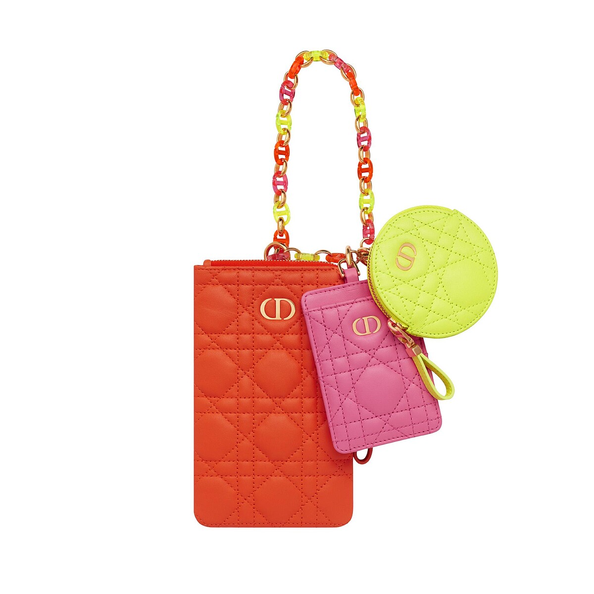 Dior Caro 多彩籐格紋小牛皮小包三件組，NT53,000。