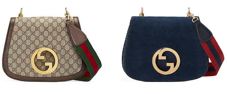 Gucci Blondie系列黑色皮革中號肩背包NT94,600、GG緹花中號肩背包NT94,600。