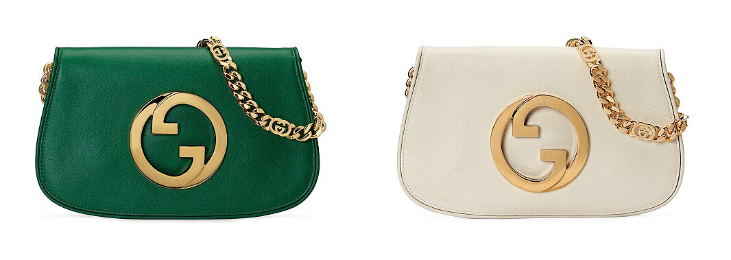 Gucci Blondie綠色皮革小號肩背包&白色皮革小號肩背包，各NT$102,800。