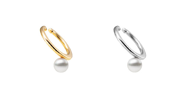 MIKIMOTO粉紅金珍珠耳骨夾18K黃金款，參考價格NT$17,000、MIKIMOTO粉紅金珍珠耳骨夾18K白金款，參考價格NT$22,000。