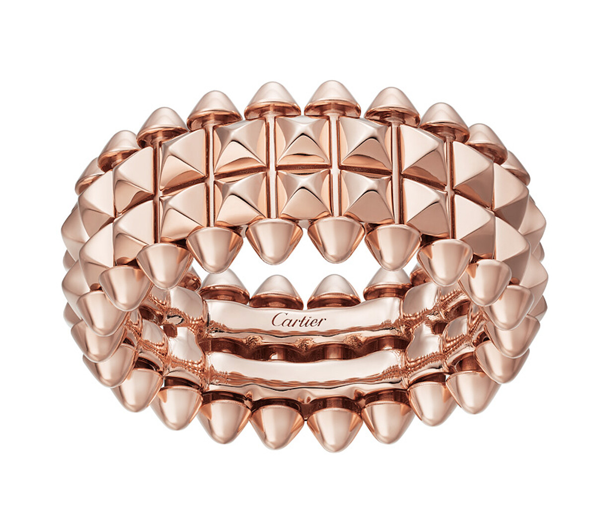 Clash de Cartier 2022年新款戒指，玫瑰金雙排方形釘，兩側飾以活動飾釘