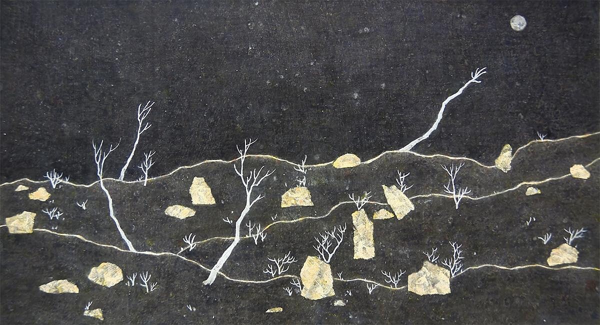 阿波羅畫廊｜Yu-Chu HUANG 黃郁筑｜Desire Extension No.1慾望的伸展 No.1｜41x75cm｜Mixed media on paper 墨.炭.胡粉.水性顏料.礦物顏料.紙｜2021