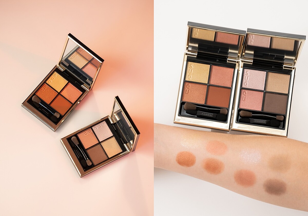 (左)SUQQU 晶采盈緻眼彩盤 115炎夏 (右) SUQQU 晶采盈緻眼彩盤 116 紅鏡 各NT$2,600