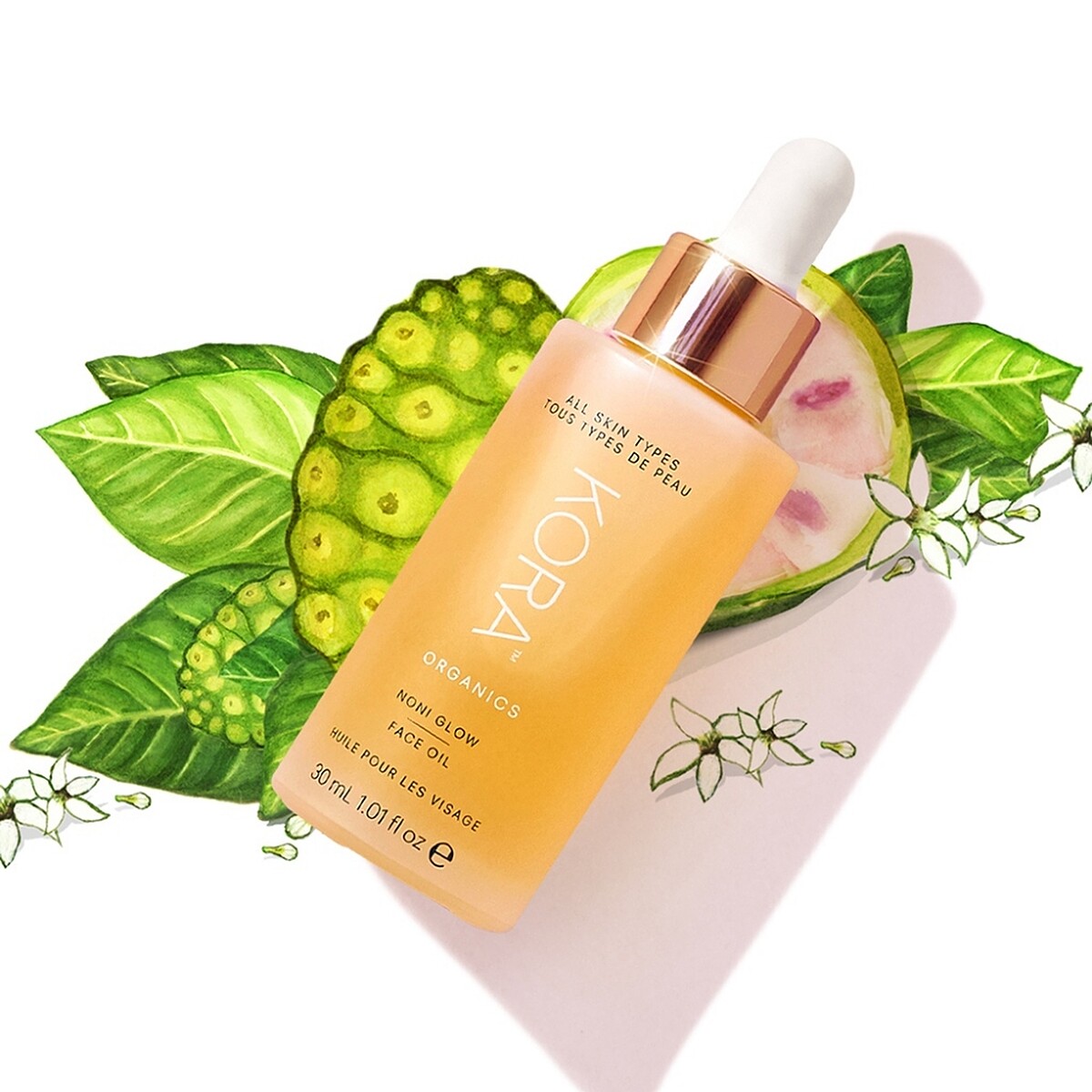 KORA Organics可瀾有機諾麗天使光臉部精油10ml，NT760、30ml，NT2,050。