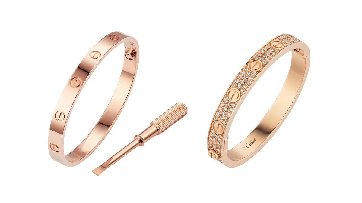 LOVE玫瑰金手鐲、LOVE玫瑰金鋪鑲鑽石手鐲。