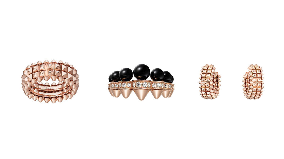 CLASH DE CARTIER玫瑰金戒指、CLASH DE CARTIER縞瑪瑙戒指、CLASH DE CARTIER玫瑰金耳環。