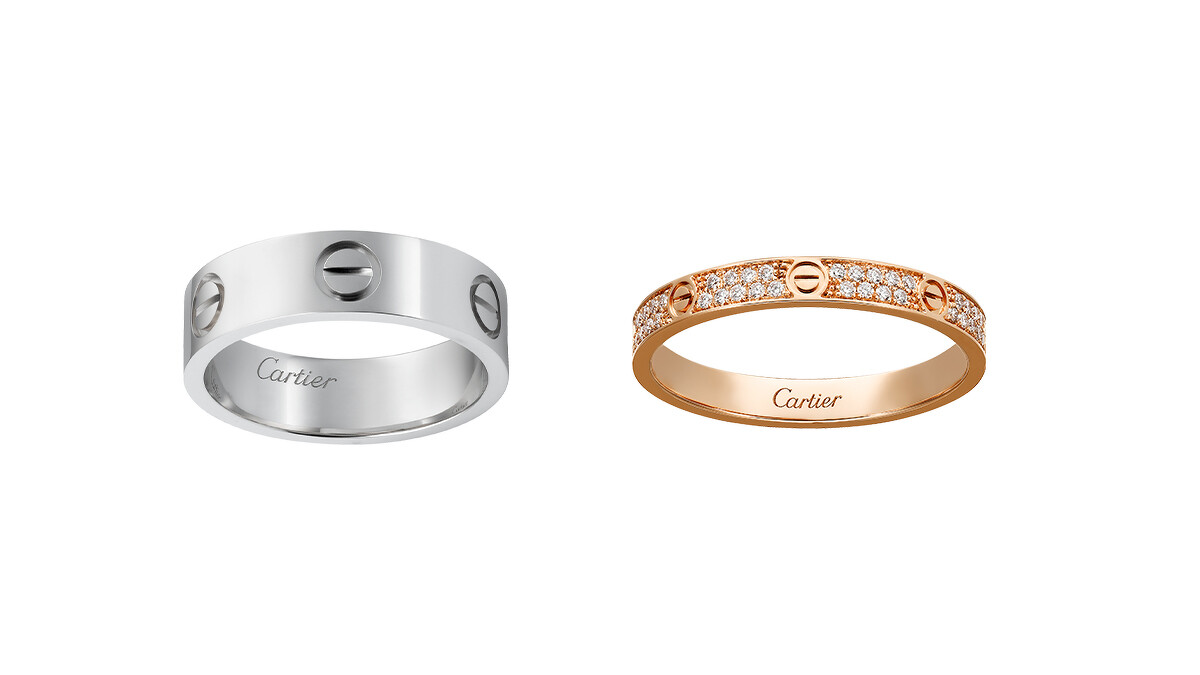 LOVE鉑金戒指、LOVE玫瑰金鋪鑲鑽石戒指(小型款)。