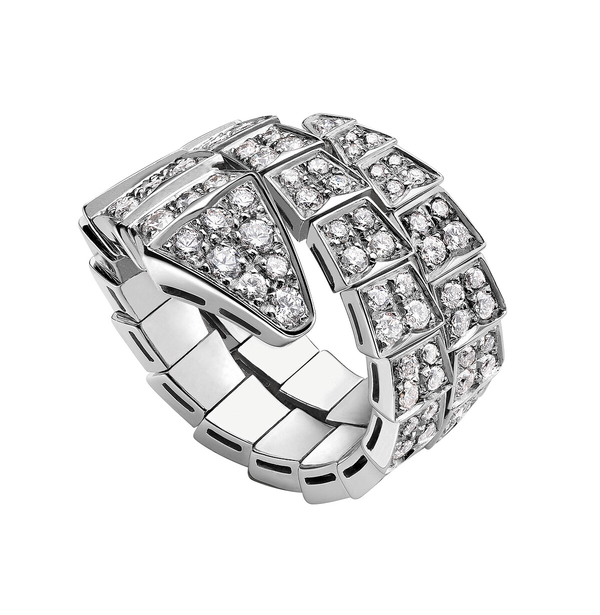 BVLGARI SERPENTI VIPER系列白K金雙圈鑽石戒指_參考售價：約新台幣1,045,000元 