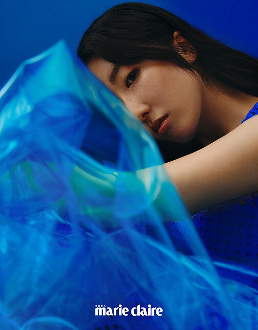 藍色腰間鏤空設計洋裝，Self-Portrait。