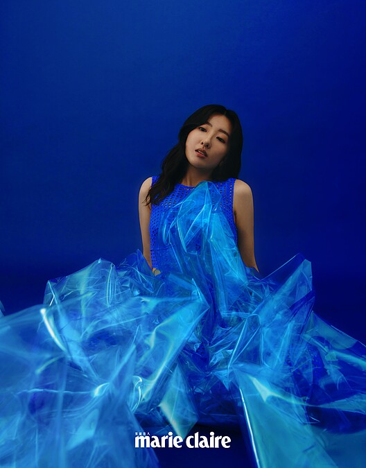 藍色腰間鏤空設計洋裝，Self-Portrait。