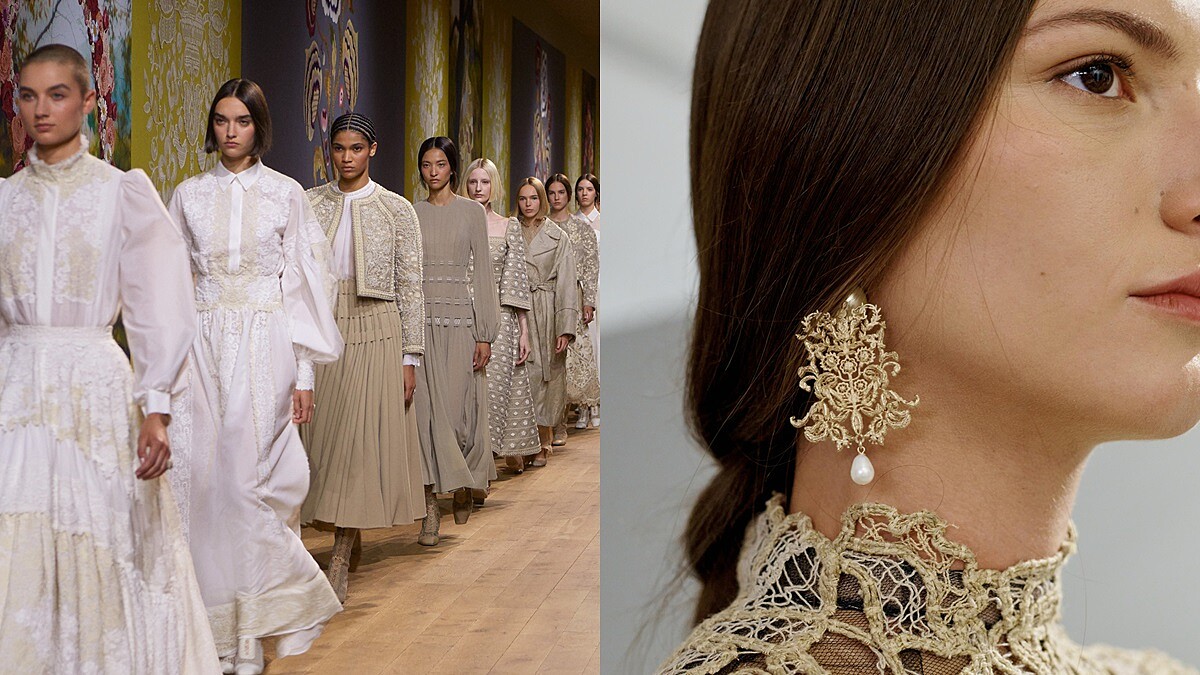 Dior 2022秋冬高訂大秀女神降臨：雪紡連身裙、刺繡珍珠耳環、串珠戒指...從頭到腳滿是仙氣